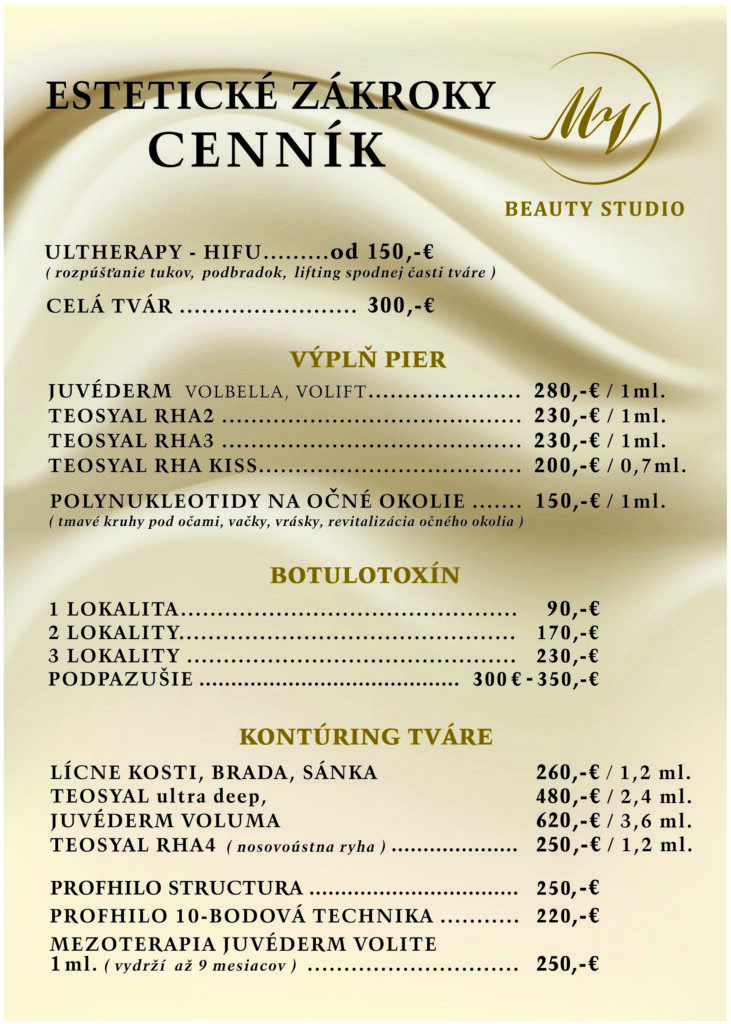 cenník kozmetika MV BEAUTY