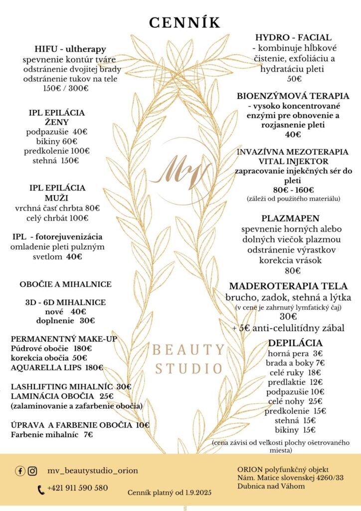 Kozmetika MV Beauty cenník
