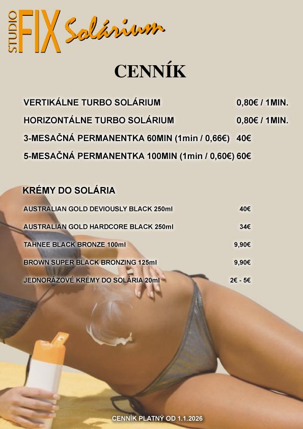 cenník solárium